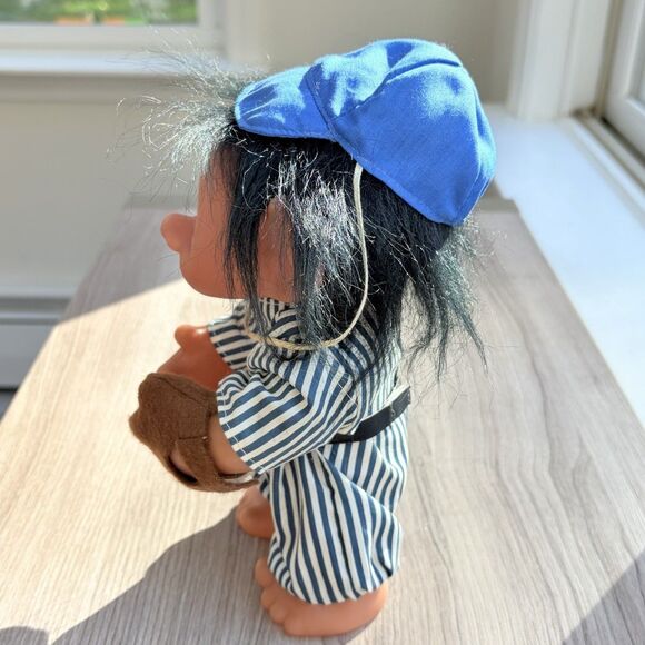 Navy White Striped Baseball Player Pitcher Norfin Dam Troll 1977 - Picture 3 of 11